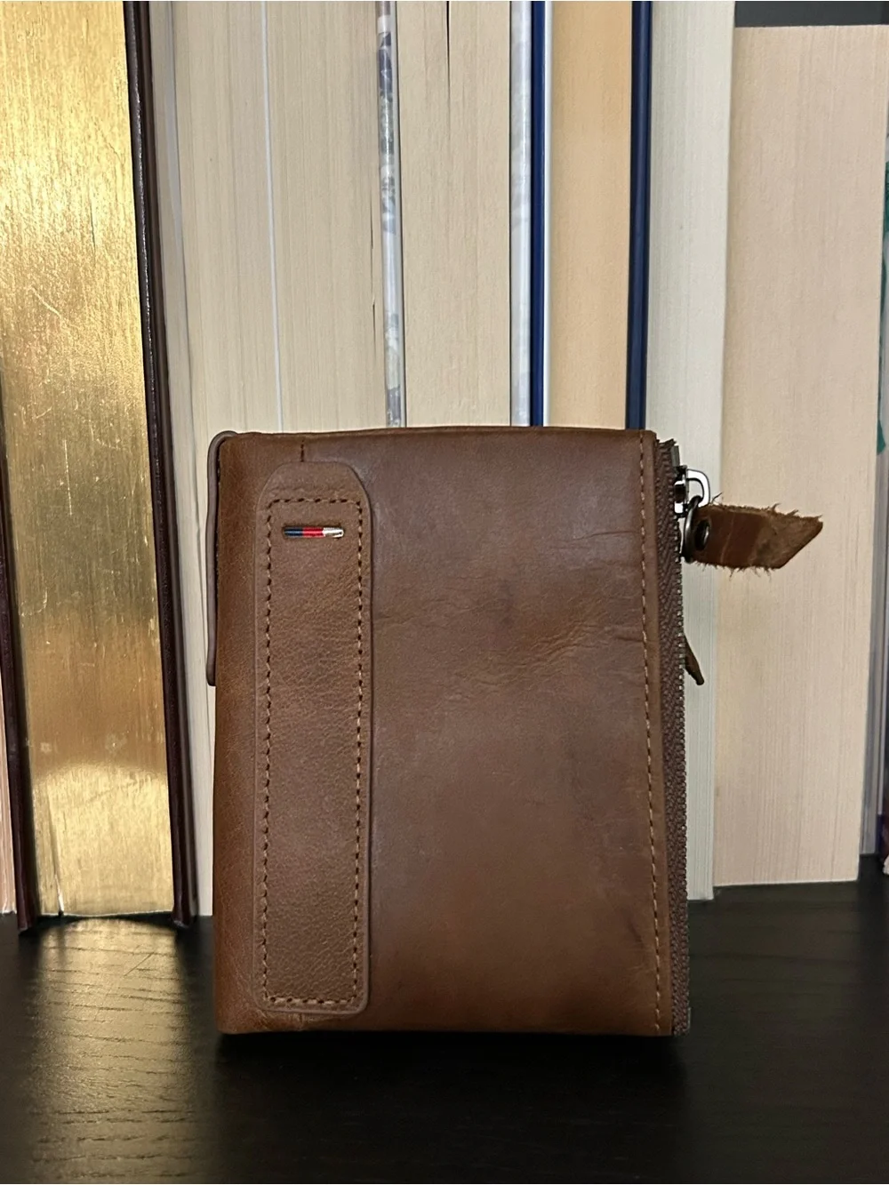 Brown Leather Men's Bifold Zip Wallet